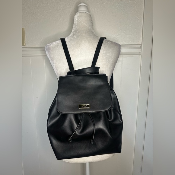 BCBG Black Drawstring Leather Backpack - Picture 1 of 7